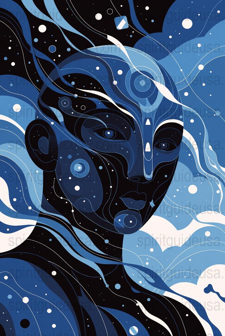 Abstract Cosmic Art Print, Blue Space Inspired Wall Art, Modern Celestial Decor, Mystical Galactic Poster