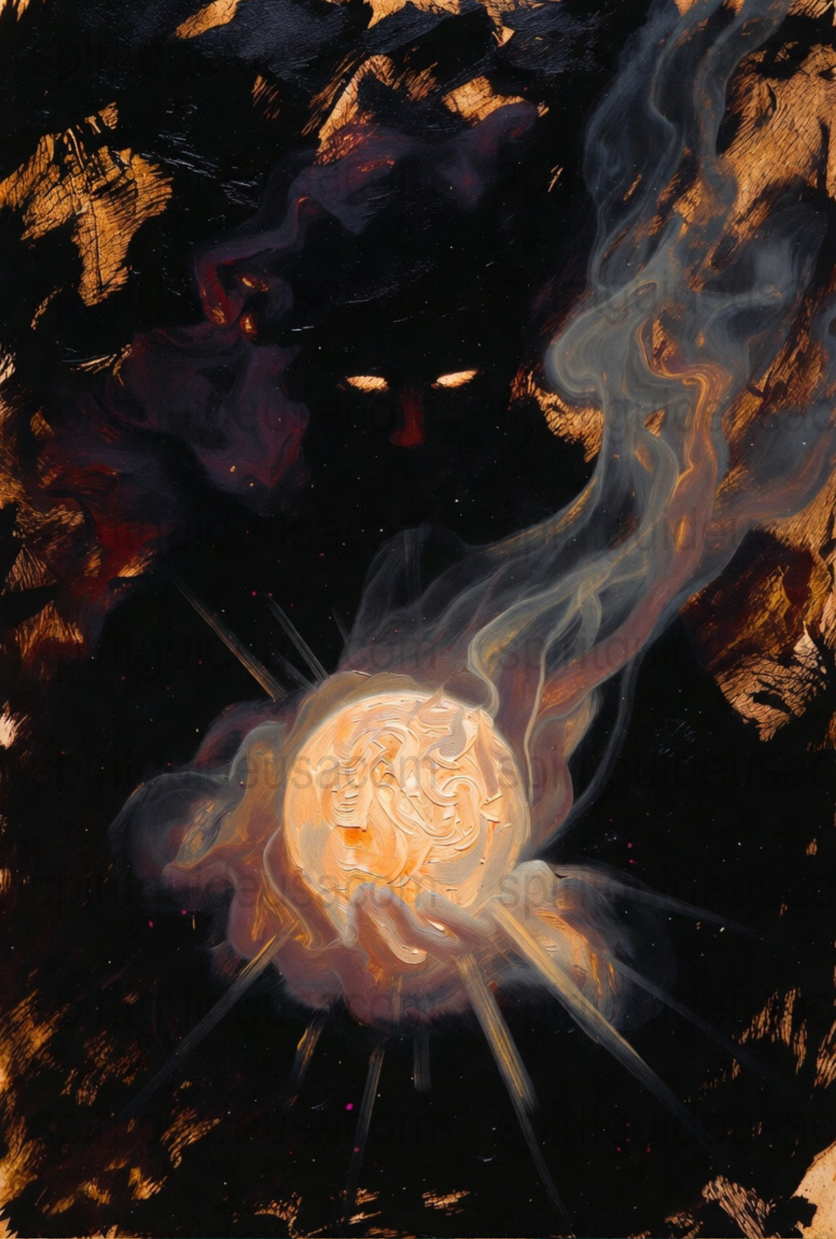 Mystical Solar Flare Artwork, Surreal Cosmic Painting, Abstract Sun and Smoke Decor, Fantasy Wall Art for Home and Office