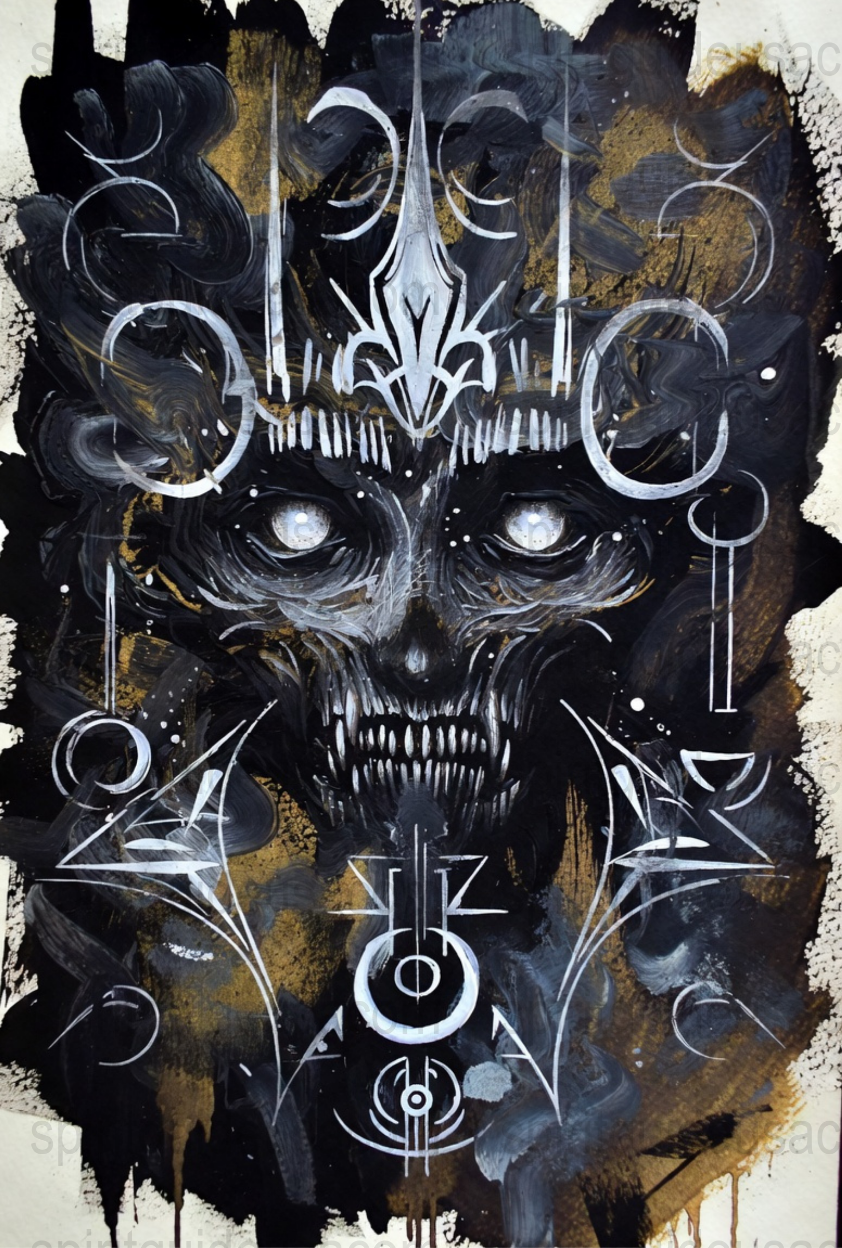 Dark Gothic Skull Art Print, Occult Symbolism Wall Decor, Black and White Mystic Poster, Unique Home Decoration