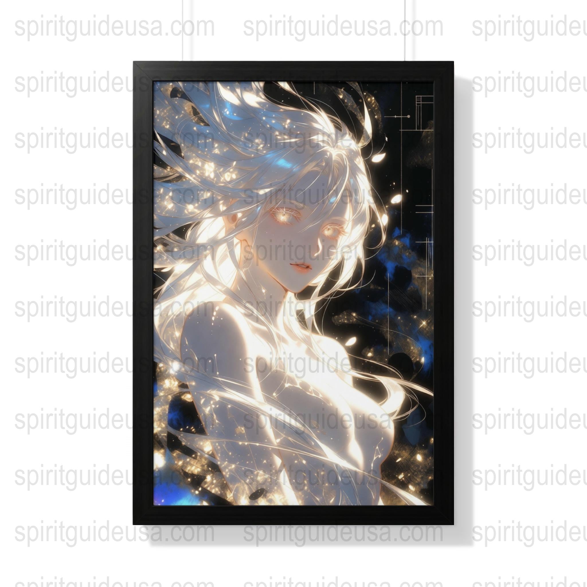 Anime Art Print, Luminous Female Character, Sparkling Stars, Fantasy Wall Decor, Poster for Bedroom or Living Room