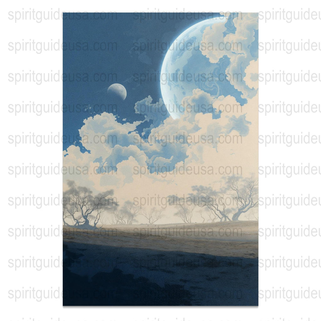 Surreal Landscape Art Print, Moonlit Sky Poster, Dreamy Night Wall Decor, Mystic Artwork for Home