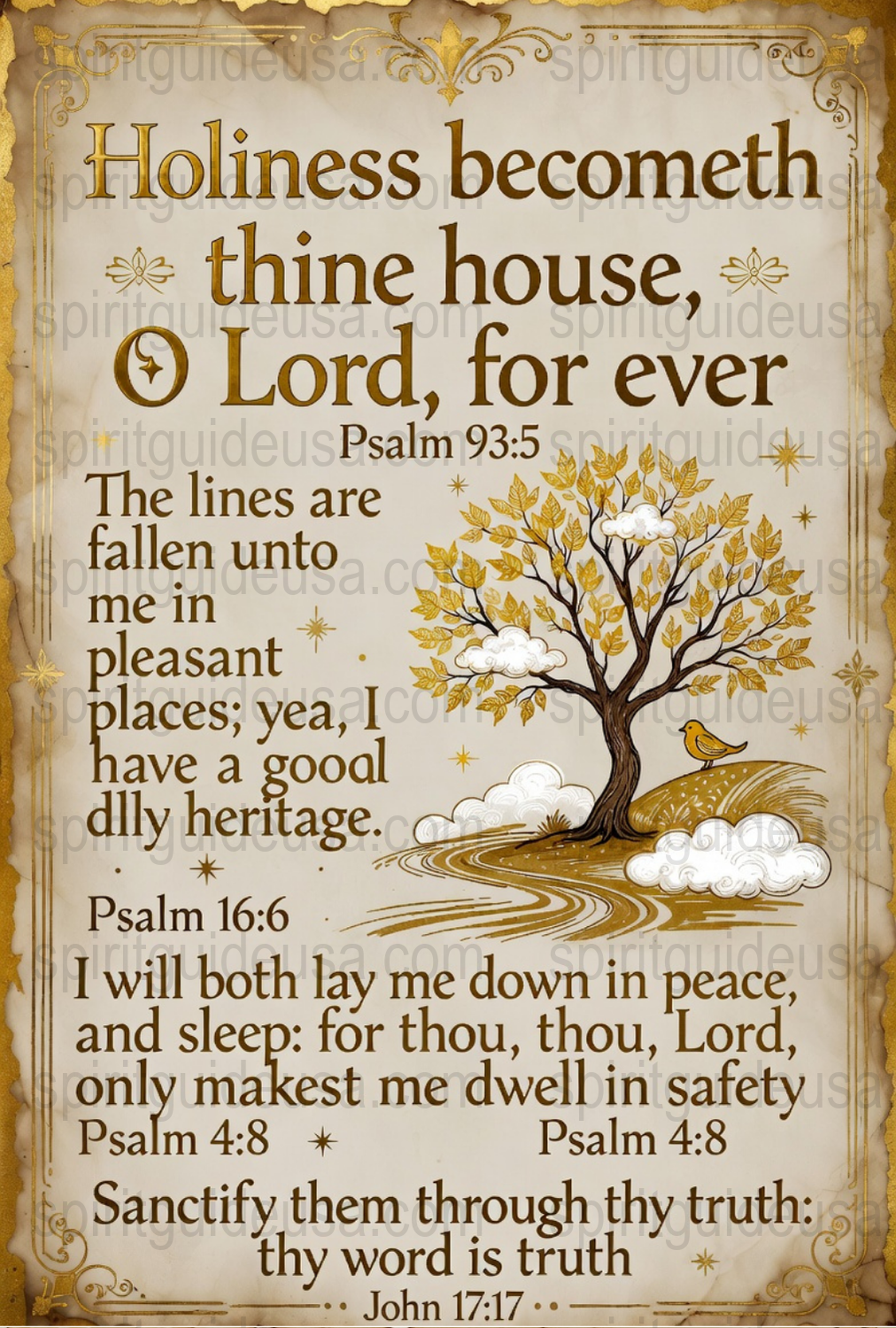 Vintage Psalm Scripture Art Print, Biblical Tree Illustration, Christian Home Decor Wall Hanging, Religious Inspirational Quote Poster