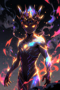 Vibrant Fantasy Art Poster, Cosmic Fire Entity, Ethereal Alien King Illustration, Mystical Neon Wall Art Decor