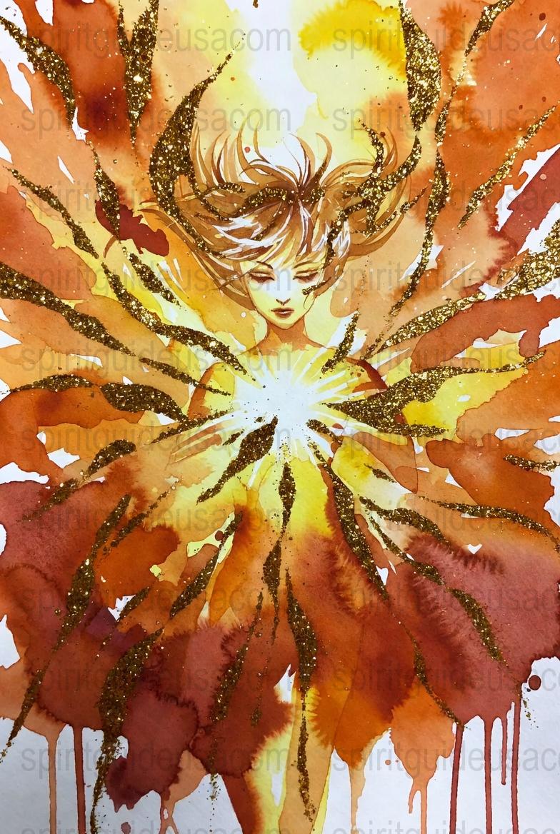 Autumn Goddess Watercolor Art Print, Fantasy Woman with Sunburst Wall Decor, Ethereal Female Illustration, Home Decor, Unique Original