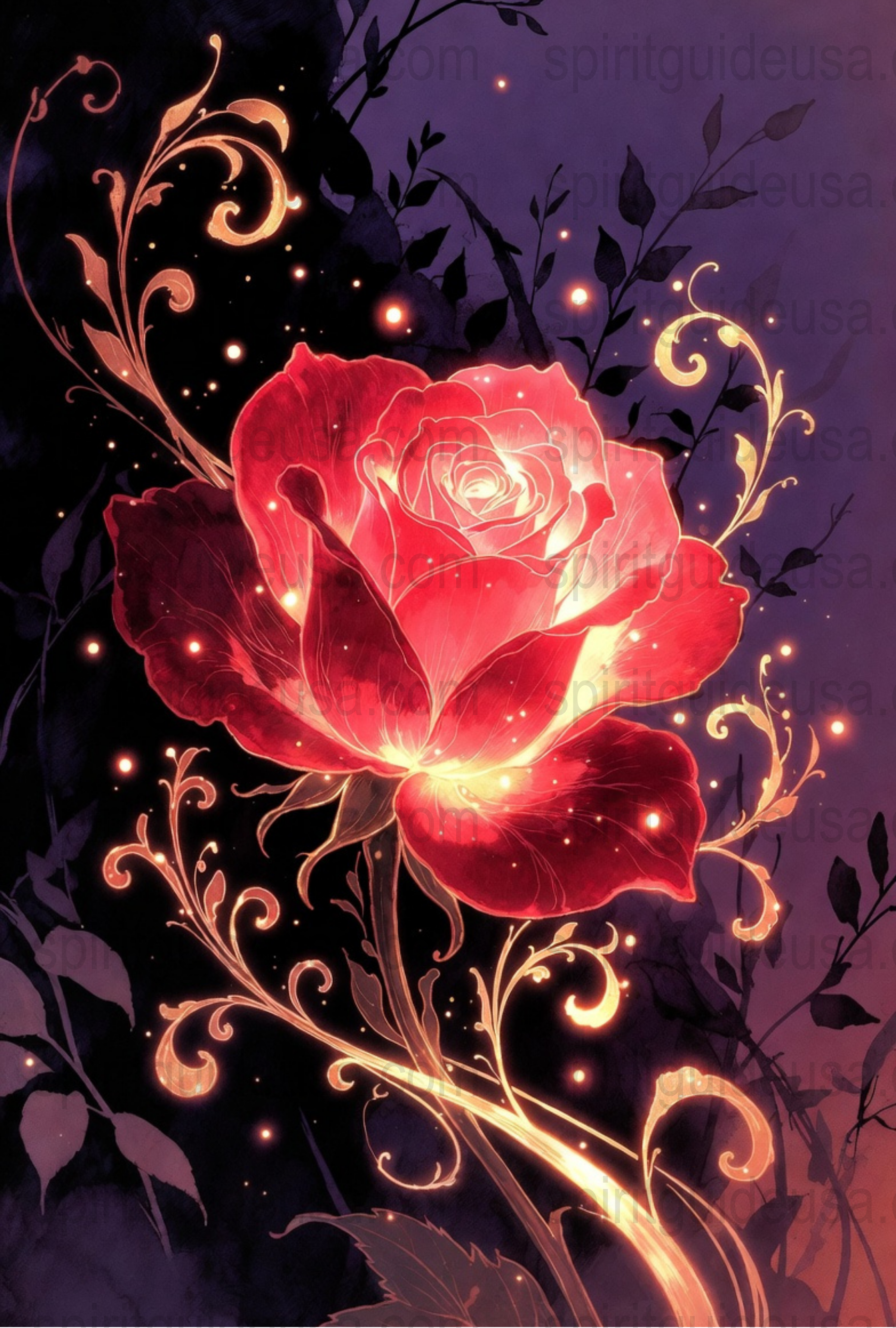 Mystical Red Rose Art Print, Floral Fantasy Illustration, Magical Flower Wall Decor, Enchanted Garden Poster, Vibrant Home Decoration