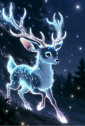 Mystical Glowing Deer Art Print, Enchanted Forest Night Sky, Luminous Animal Wall Decor, Fantasy Nature Poster, Ethereal Wildlife