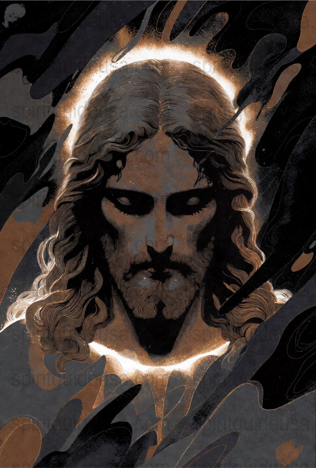 Vintage Religious Art Print, Jesus Portrait, Spiritual Christian Wall Decor, Gothic Style Artwork, Dramatic Monochrome Poster, Unique Church