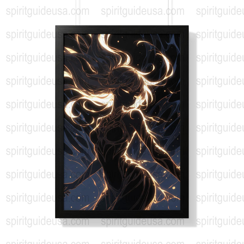 Mystical Art Print, Abstract Female Silhouette with Swirling Lights, Fantasy Wall Decor, Dark Elegant Poster