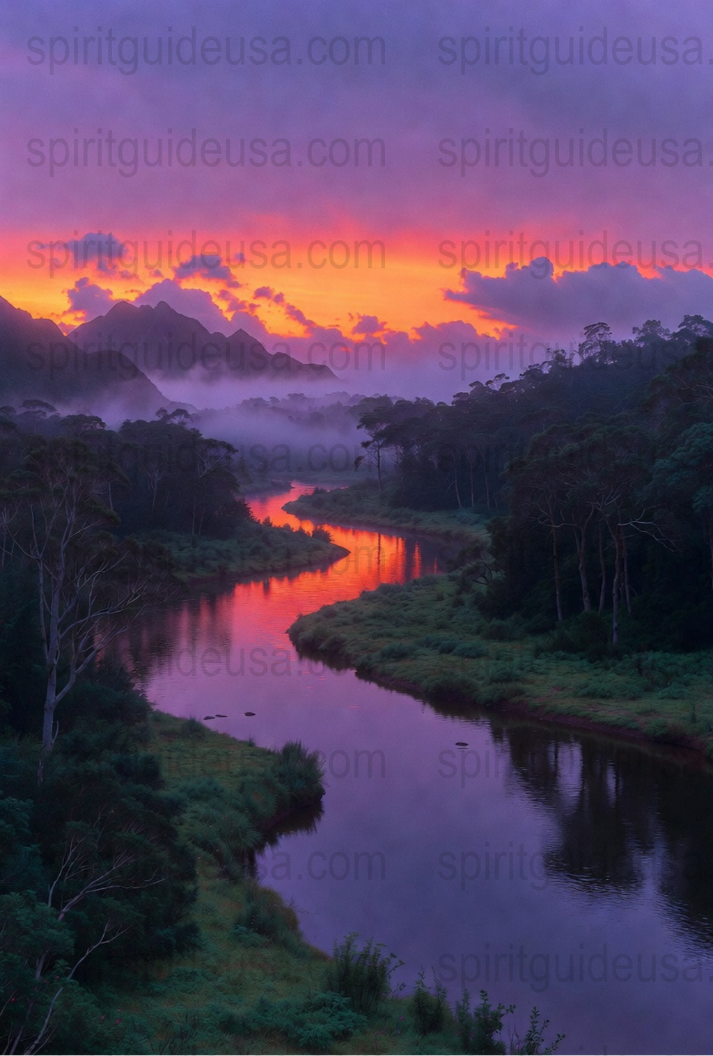 Vibrant Sunset River Landscape Wall Art, Nature Photography, Purple Orange Sky Canvas Print