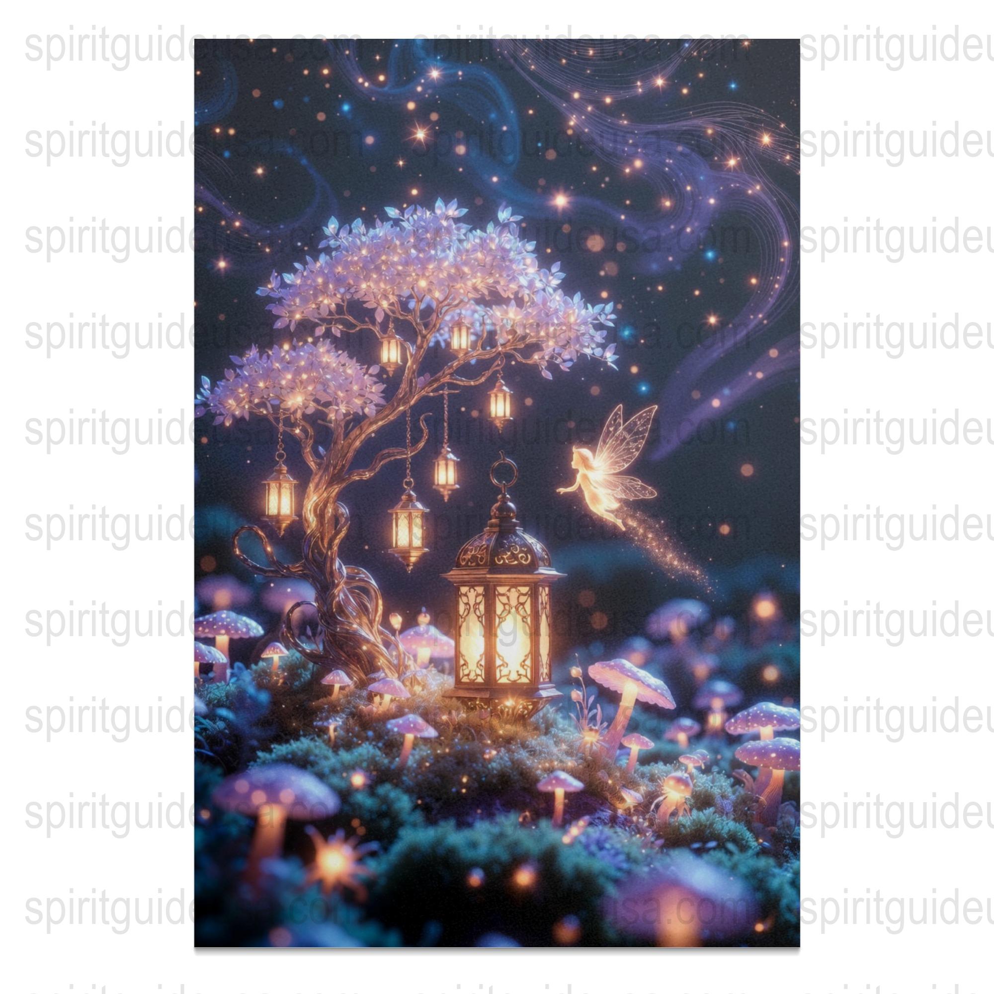 Enchanted Forest Light-Up Tree Art, Fairy and Lanterns, Mystical Home Decor, Fantasy Wall Art Print