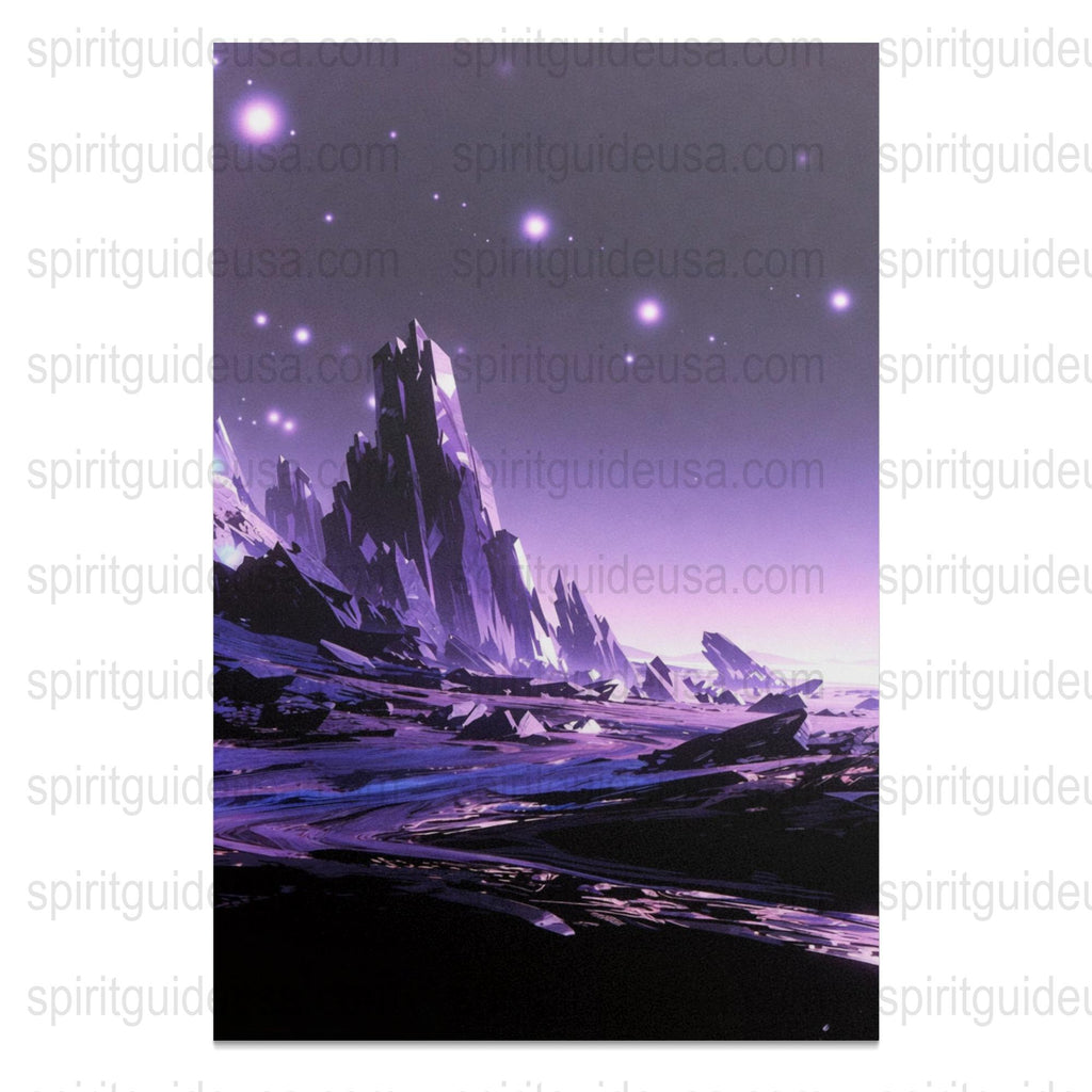 Mystical Mountain Landscape Art Print, Purple Starry Sky, Fantasy Wall Decor, Large Poster