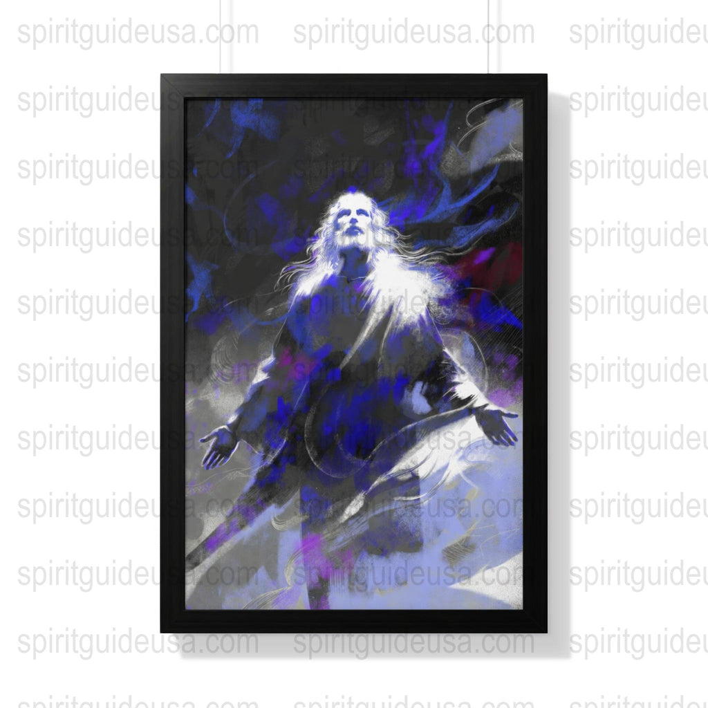 Mystical Spirit Guide Art Print, Blue and White Ethereal Figure, Spiritual Wall Decor, Visionary Artwork, Home Decoration