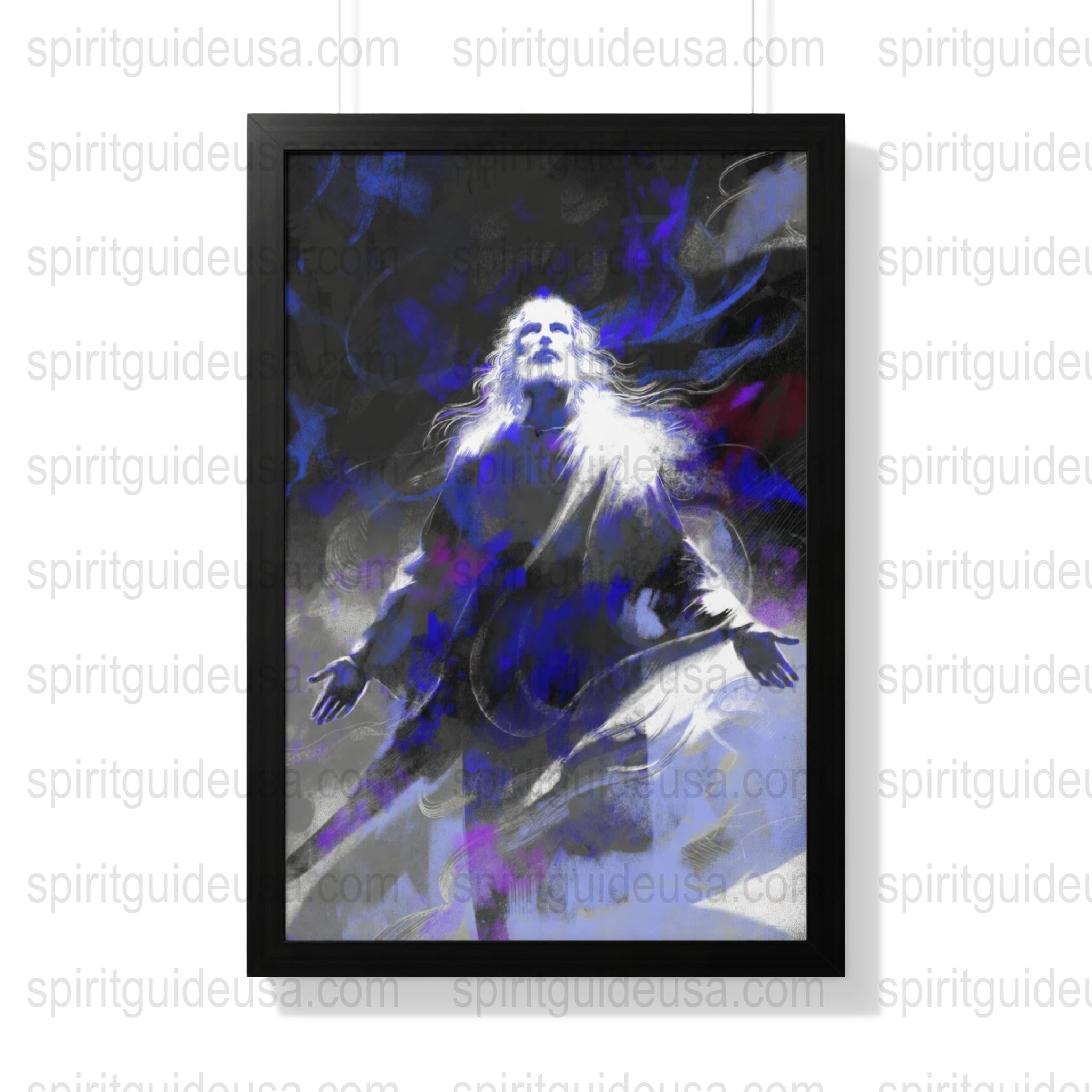 Mystical Spirit Guide Art Print, Blue and White Ethereal Figure, Spiritual Wall Decor, Visionary Artwork, Home Decoration
