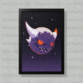 Gothic Purple Demon Art Print, Fantasy Wall Decor, Spooky Halloween Poster, Framed Evil Creature Illustration