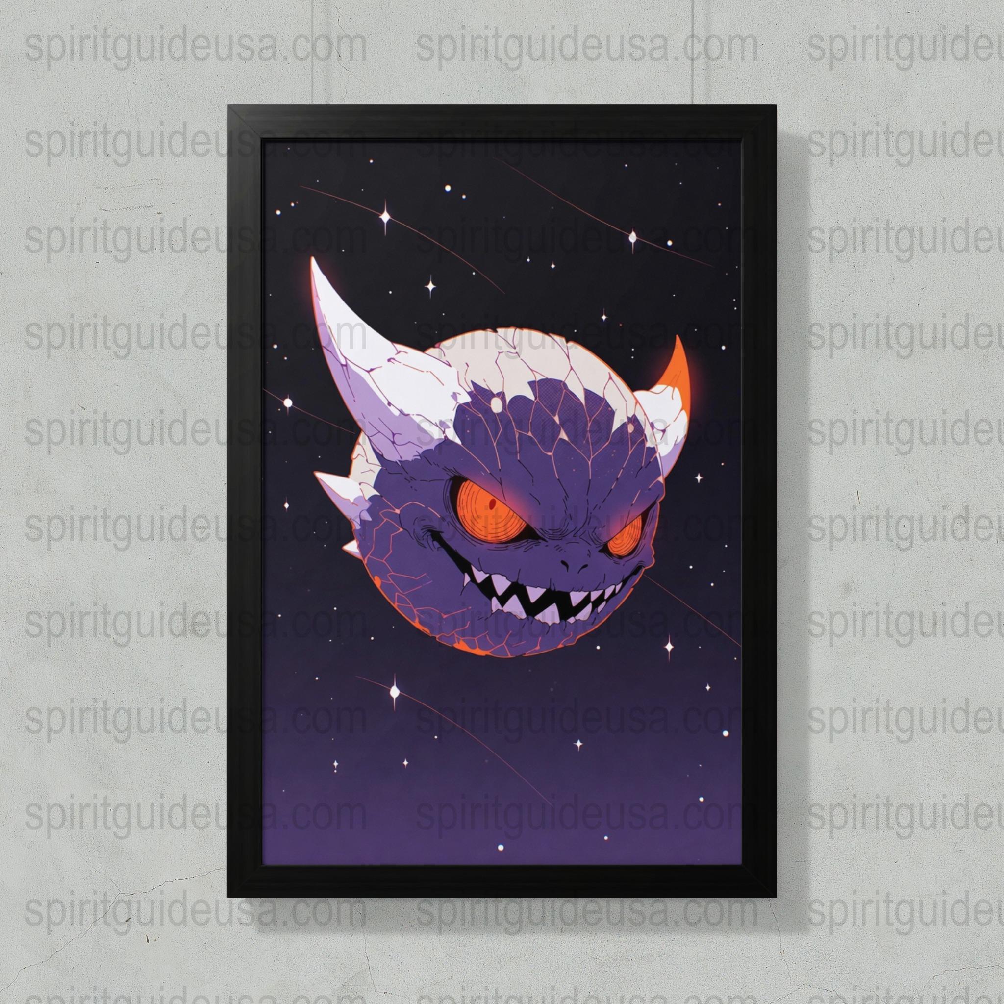 Gothic Purple Demon Art Print, Fantasy Wall Decor, Spooky Halloween Poster, Framed Evil Creature Illustration
