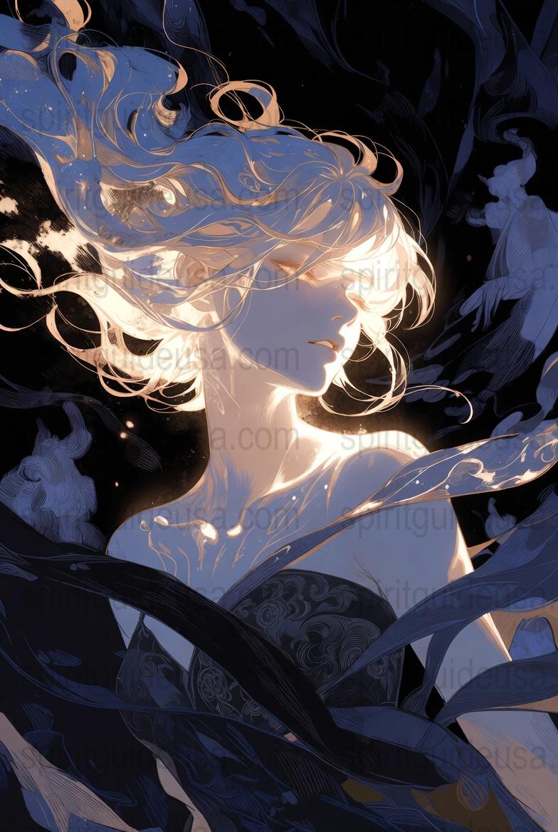 Mystical Dreamy Art Print, Ethereal Woman Silhouette, Celestial Night Sky, Moonlit Fantasy Decor, Wall Art for Bedroom and Living Room