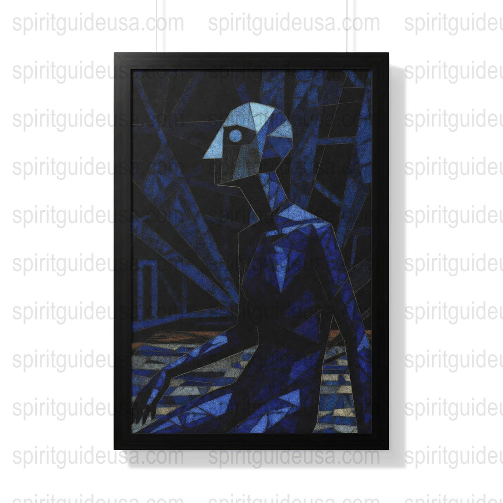 Abstract Blue Geometric Art Print, Cubist Style Wall Decor, Modern Home Office Artwork, Unique Gallery Wall Piece