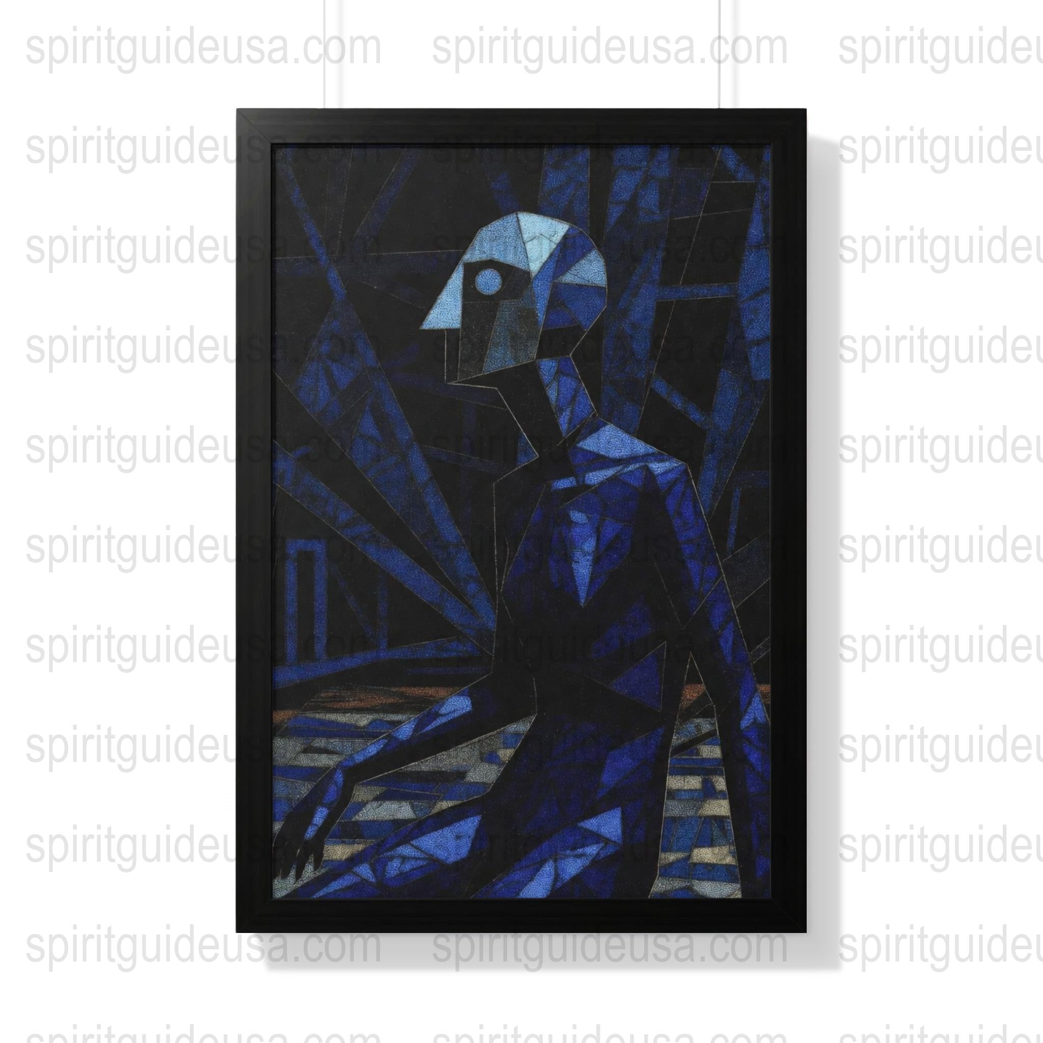 Abstract Blue Geometric Art Print, Cubist Style Wall Decor, Modern Home Office Artwork, Unique Gallery Wall Piece