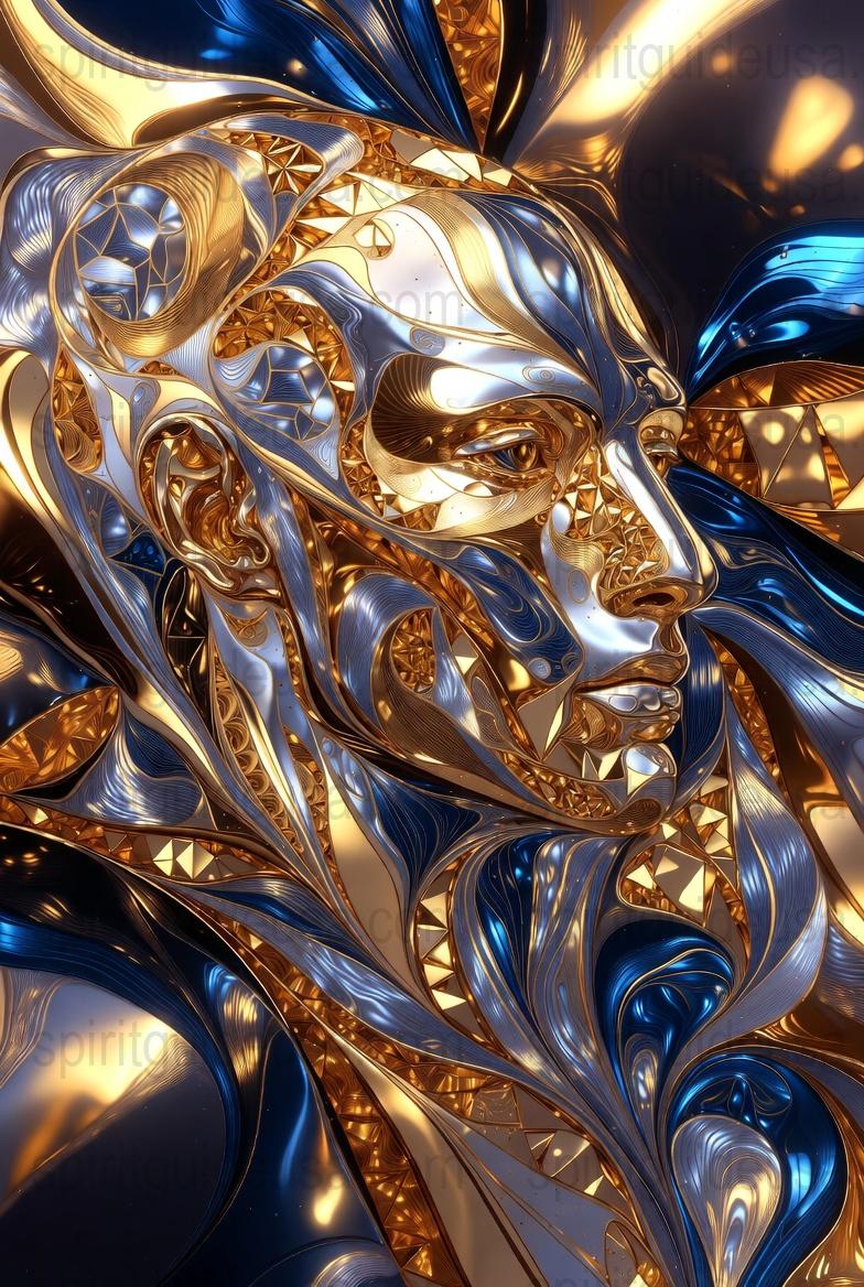 Golden Futuristic Robot Art Print, Metallic Cyborg Face Poster, Sci-Fi Home Decor, Surreal Gold Wall Art, Unique Abstract Artwork