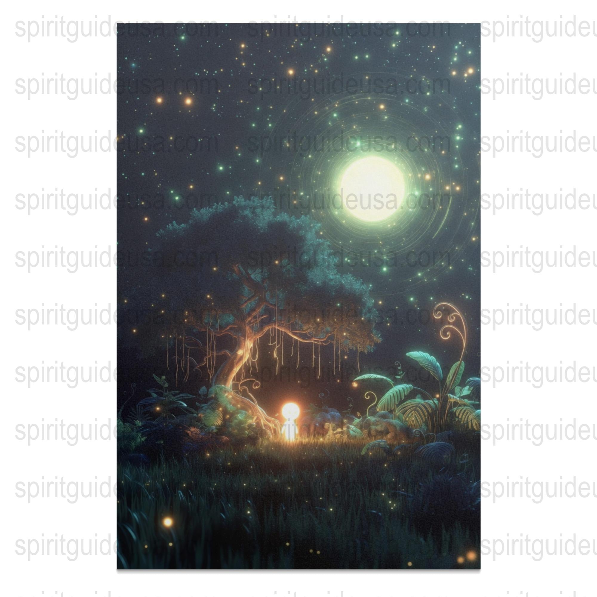 Enchanted Forest Art Print, Mystical Tree with Fireflies, Fantasy Wall Decor, Magical Nature Poster, Home Decoration