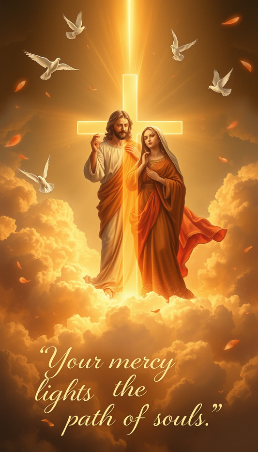 Holy Reflection → “Mirror of Sacred Grace: Virgin Mary Kneeling by the Luminous Lake Where Heaven Touches Earth”