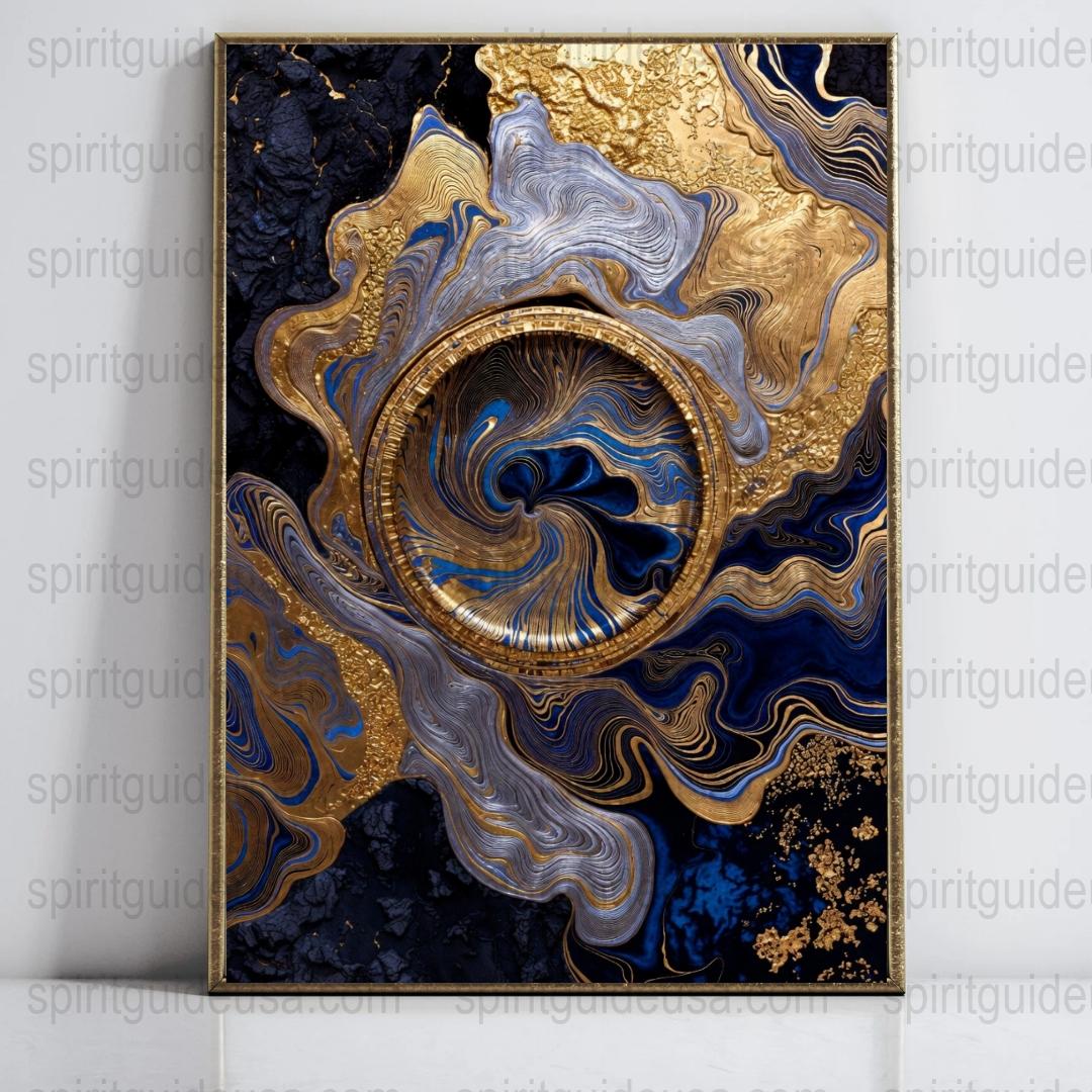 Abstract Gold and Navy Blue Canvas Art, Modern Luxury Wall Decor, Textured Painting, Home Office Decoration, Large Wall Art Print